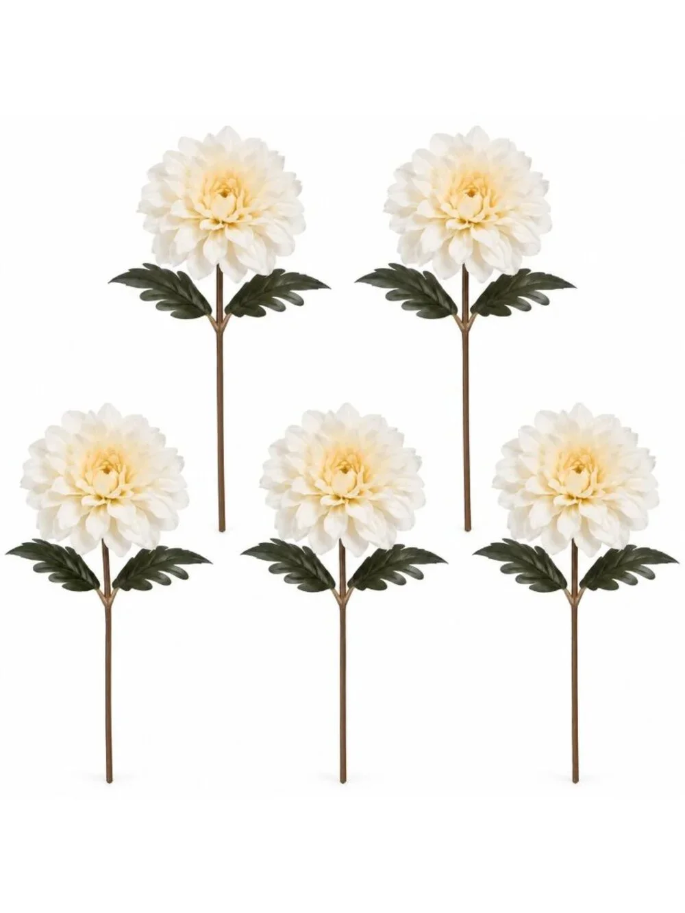 5 Off White Beige Artificial Dahlia Mum Stems 15 Inch Faux Silk Flowers for Wrea